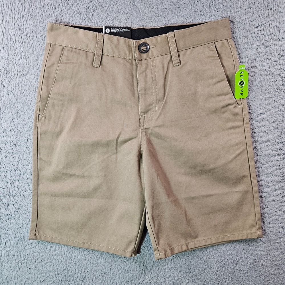 NWT Volcom Boys Frickin Chino Shorts Size 27 Khaki Modern Straight Uniform